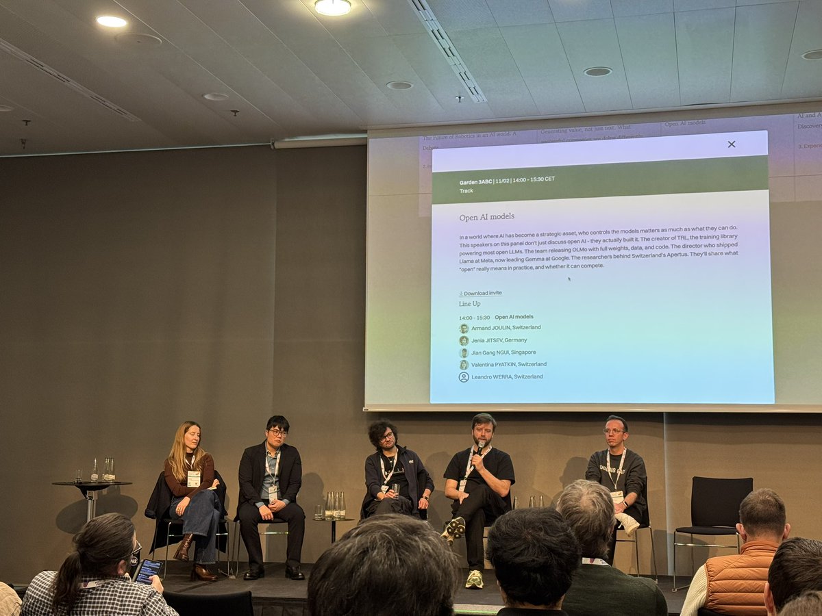Second day at #AMLD26 starting with great Keynotes and tracks. 

My personal favourite was the panel discussion about Open Models with insights in #Ai2 , Hugging Face , #Gemma, #ELLIS and more. 

Thanks for having the panel and pushing the boundaries of open models and research!