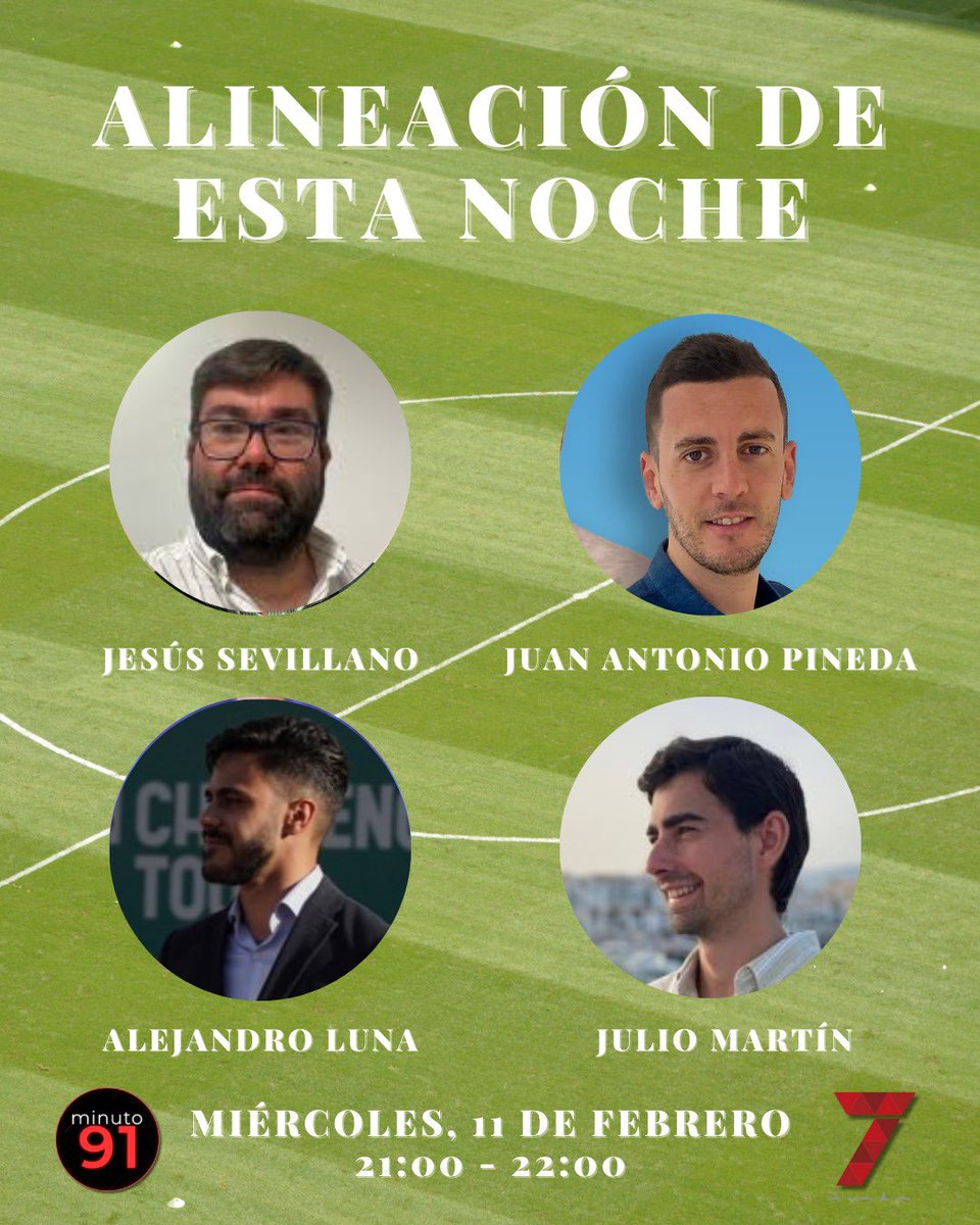 🚨 ¡¡Miércoles con M de #Minuto91Sevilla!!

🔴 Las palabras de Gudelj antes de otra “final” del #SevillaFC contra el Alavés.

🟢 El Cucho vuelve a entrenar con el #RealBetis.

🎙️ Con <a href="/JSevillano83/">Jesús Sevillano</a>, <a href="/japineda88/">Juan Antonio Pineda</a>, <a href="/lunalejandr0/">Alejandro Luna</a> y <a href="/JulioMartin97/">Julio Martín</a>.

📺 A las 21:00 en <a href="/7TVSevilla/">7TV Sevilla</a>.