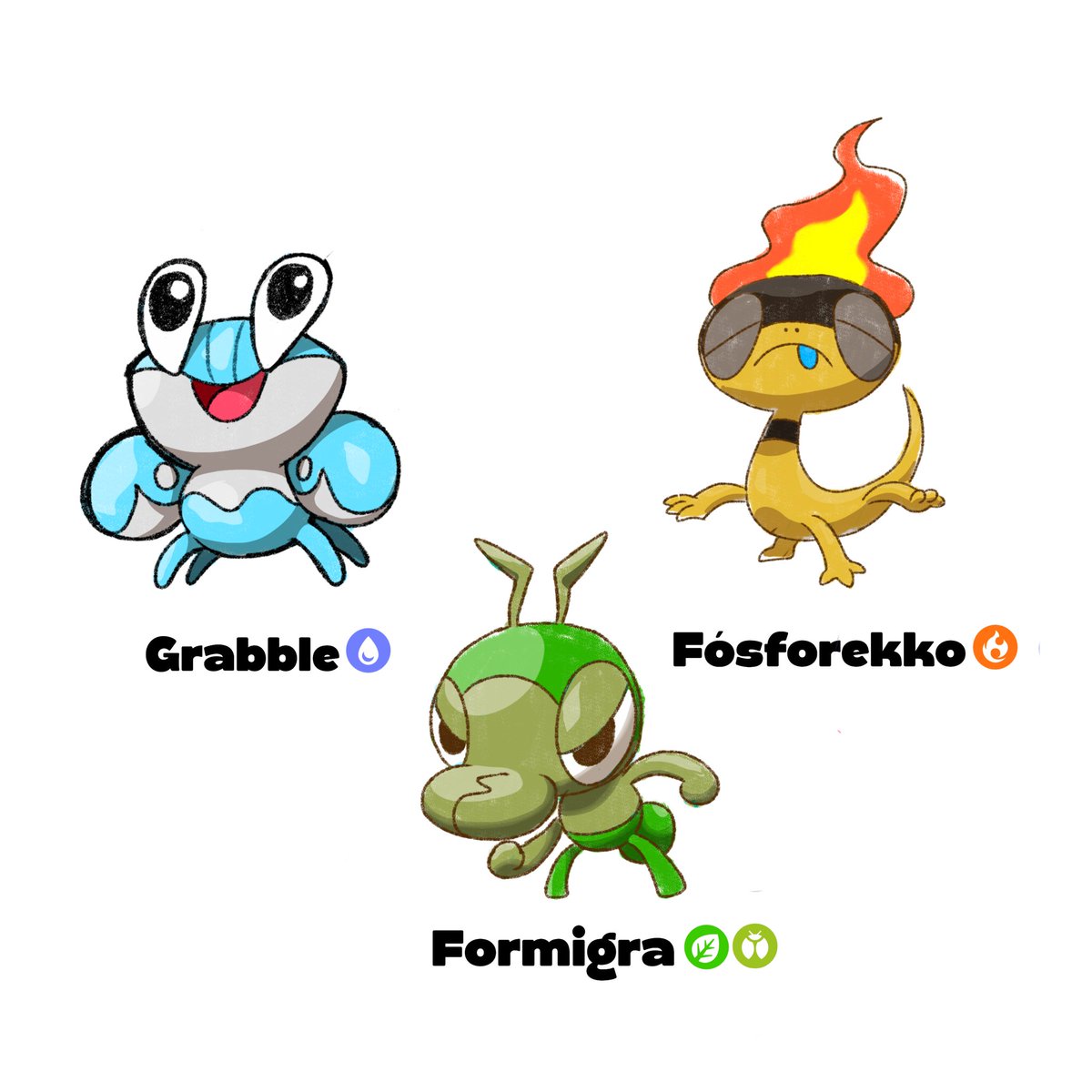 The_Laia's tweet photo. Hey guys!
I'm planning to create a list of fakemon, based on a region, so here are the starters ☝️🤓. I hope you like them:
#pokemon #fakemon #art #starters https://t.co/6DJLiZW6lv