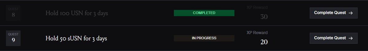 Day 2: Guide to completing the quest on Noon league <a href="/noon_capital/">Noon</a>  

Quest 9: Hold 50 sUSN for 3 days

To complete this task, you simply need to hold at least 50 sUSN in your wallet for 3 days. If you don't have enough, you can visit 

app.noon.capital/swap/buy to swap USDT or USDC