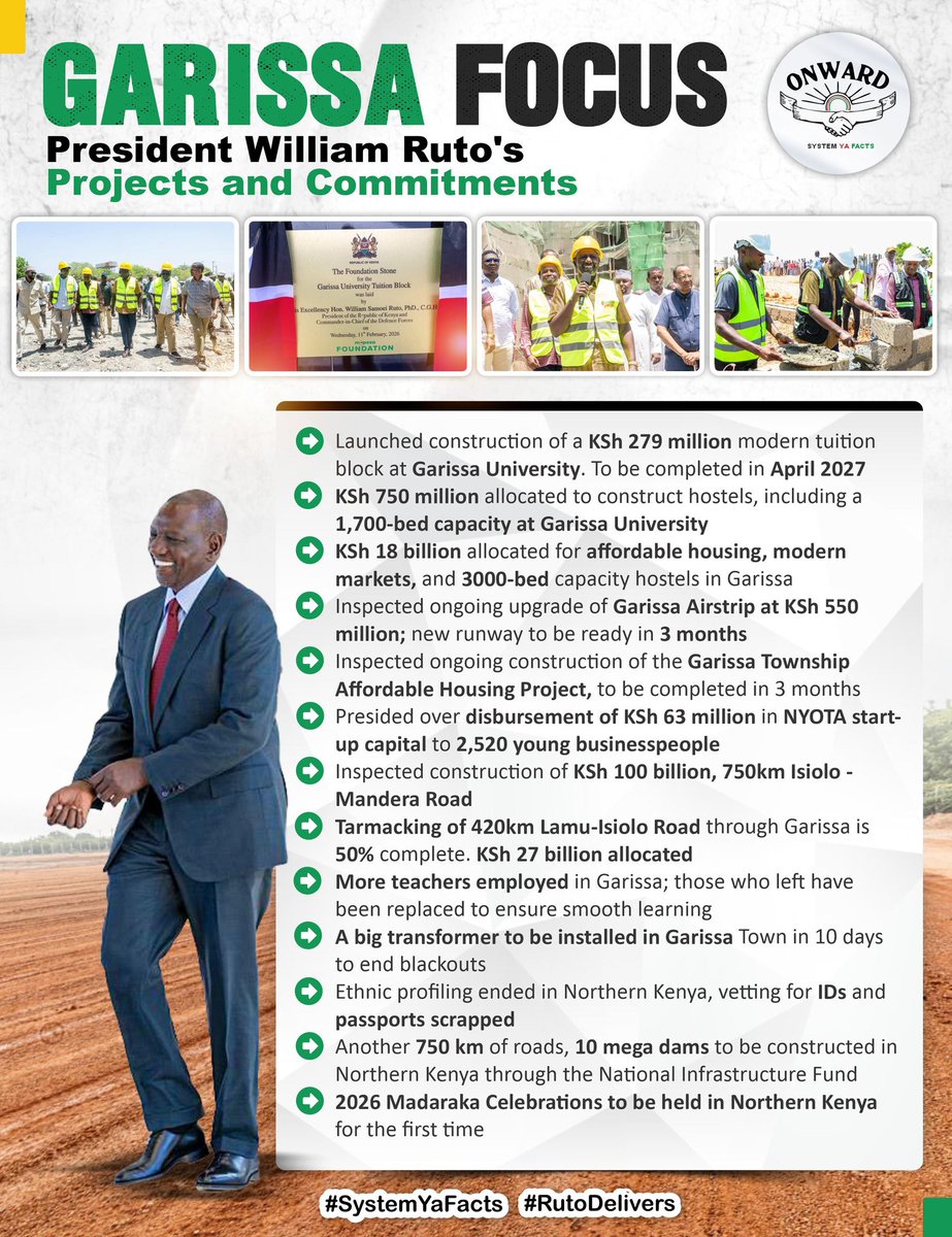 Education, housing, roads, electricity, jobs ,Garissa moving forward step by step. Together we build. 🇰🇪
#GarissaFocus