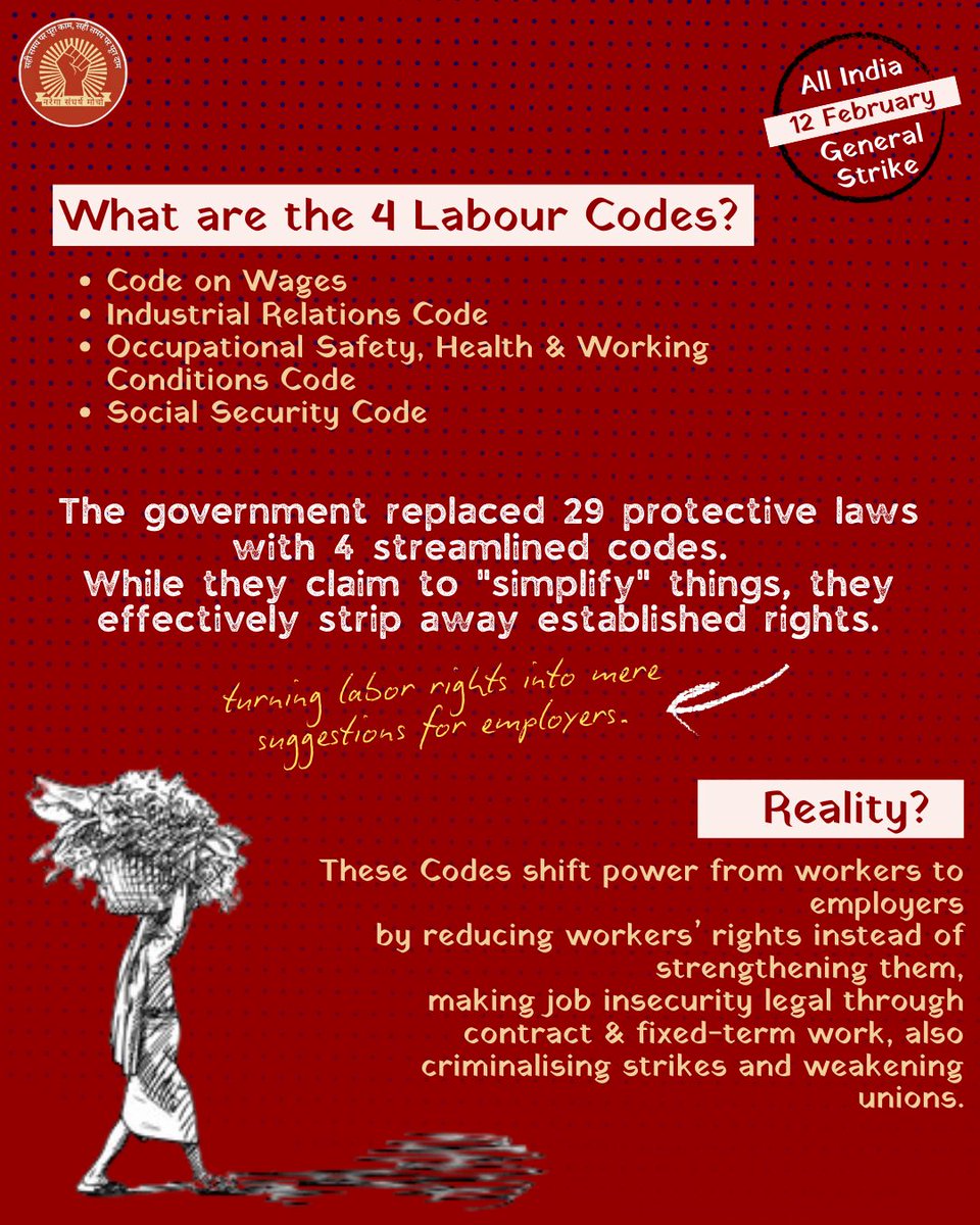 NREGA_Sangharsh's tweet image. #Workers &amp;amp; #Farmers unite against their attacks on #Rights. All of them coming togather in Solidarity against #VBGRAMG #LabourCode #IndiaUSTradeDeal  #SeedBill #ElectricityBill #VBSA #InsuranceBill. These Labour codes replaced the acts passed after long years of #WorkersStruggle