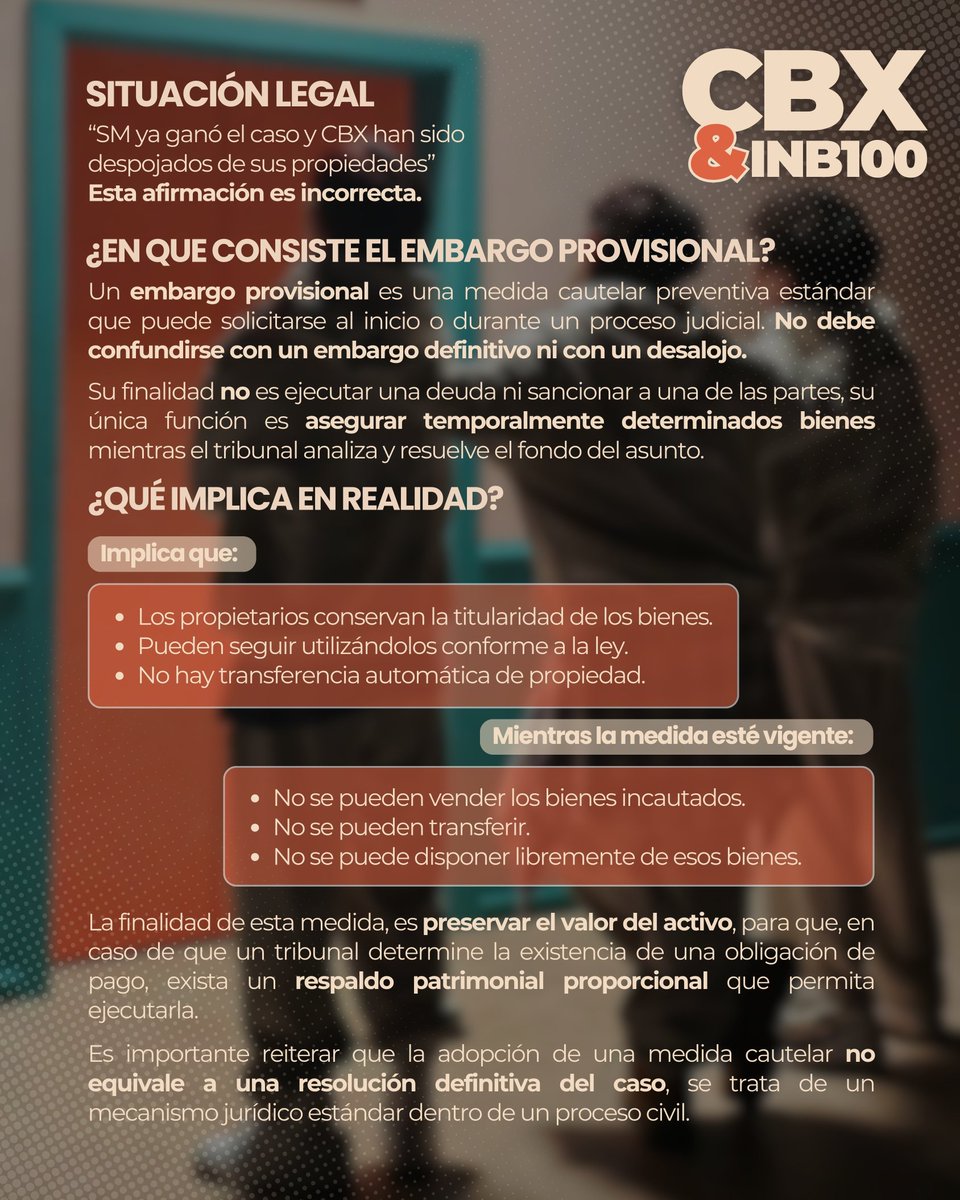 📝 Aclaración INB100 – CBX

Está circulado información incorrecta sobre la estructura empresarial de INB100 y la medida provisional que involucra a CBX.

En esta publicación explicamos de manera objetiva cómo opera cada empresa basada en información legal y corporativa precisa.
