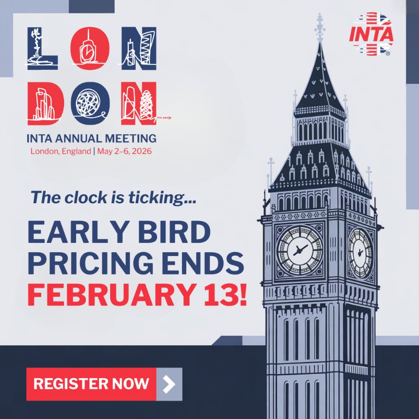 LegalOneGlobal's tweet photo. #LegalOne is an official media partner at #INTA2026.
Join us in London and secure your spot today with an Early Bird offer – Ends this Friday 13 February. Click here to register for the world’s largest #IP gathering.
https://t.co/jbAFaS4hKQ
@INTA #RoadToLondon https://t.co/OtmE1K1mL3