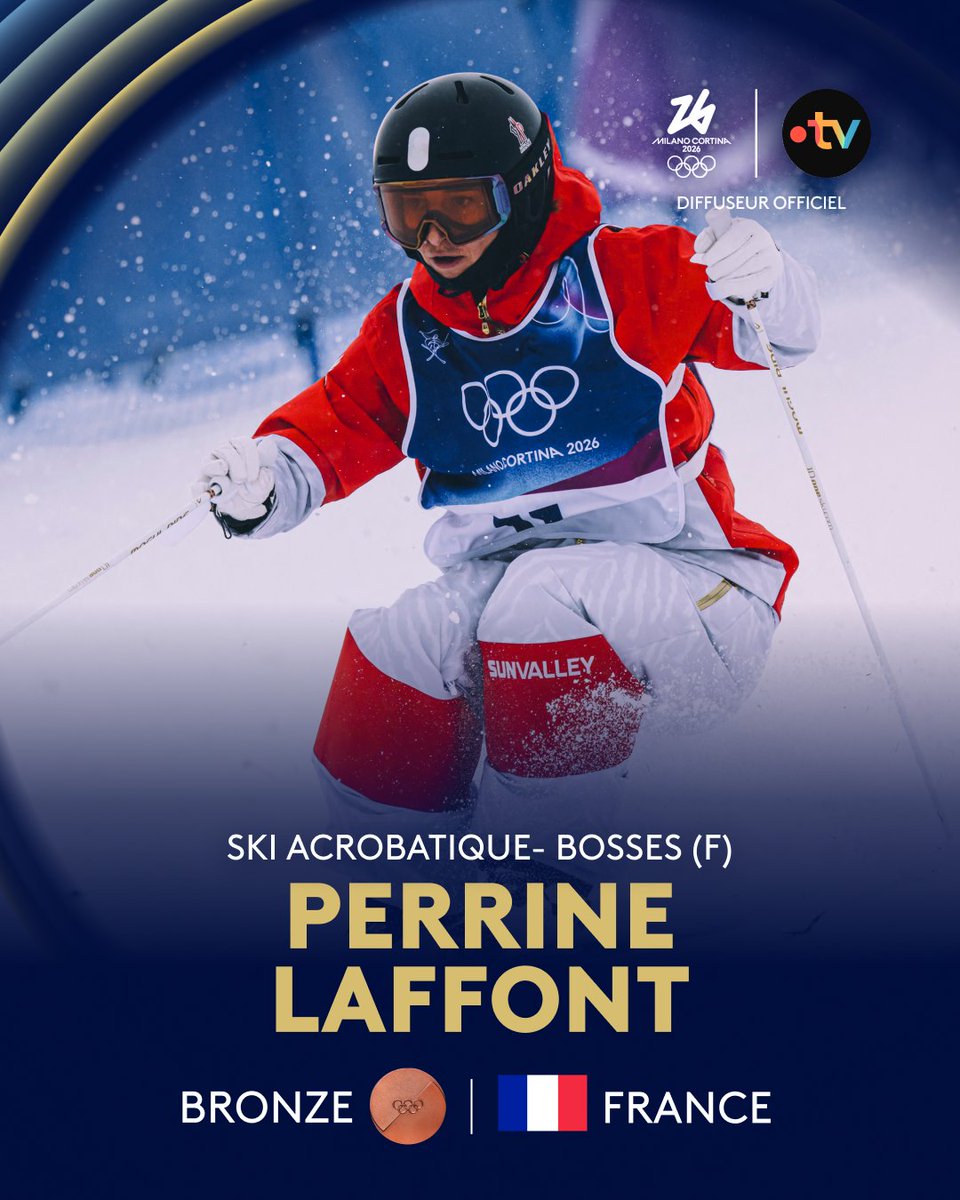 francetvsport's tweet photo. ❄️ #MilanoCortina2026 |🥉OH LA MÉDAILLE DE BRONZE POUR PERRINE LAFFONT !

🇫🇷 Championne olympique en 2018, la Française s’offre une troisième place surprise dans cette finale de ski acrobatique !

#WinterSports #Olympics https://t.co/MYEnN4bCve