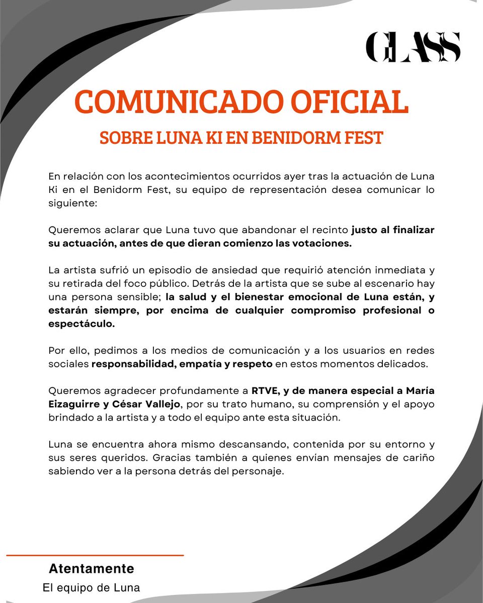 ❤️ Comunicado Oficial del Equipo de Luna Ki sobre #BenidormFest2026