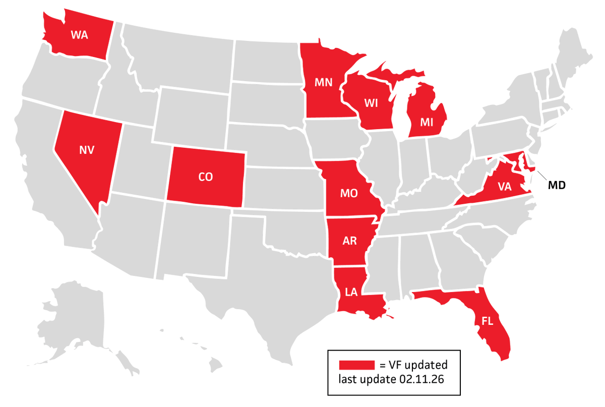 TheDataTrust's tweet photo. Update: In the past 2 weeks, we have new voter file data for these states: AR, CO, FL, LA, MD, MI, MN, MO, NV, VA, WA &amp; WI. https://t.co/YTqAXVdVMY https://t.co/NDzW0X1JAc