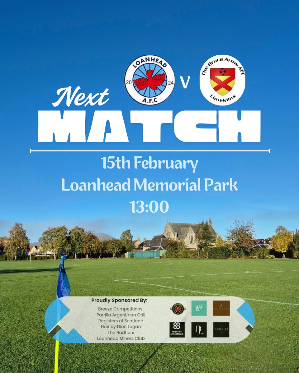 Round 4 of the East of Scotland Cup on Sunday sees us host Bruce Arms AFC 🏆

📍Memorial Park, Loanhead
⏰️ 13:00 K.O