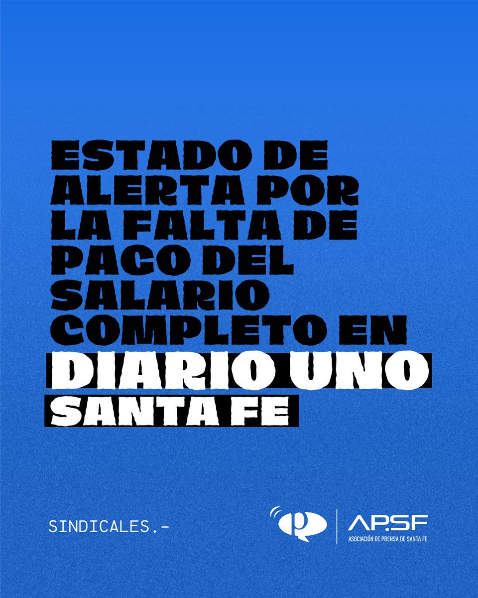 📢Estado de alerta en UNO Santa Fe
▶️Lo dispuso la asamblea de trabajadoras/es ante la falta de pago en su totalidad de los sueldos del mes de enero.
Leé la info completa en nuestra web 🔗 apsf.org.ar/estado-de-aler…