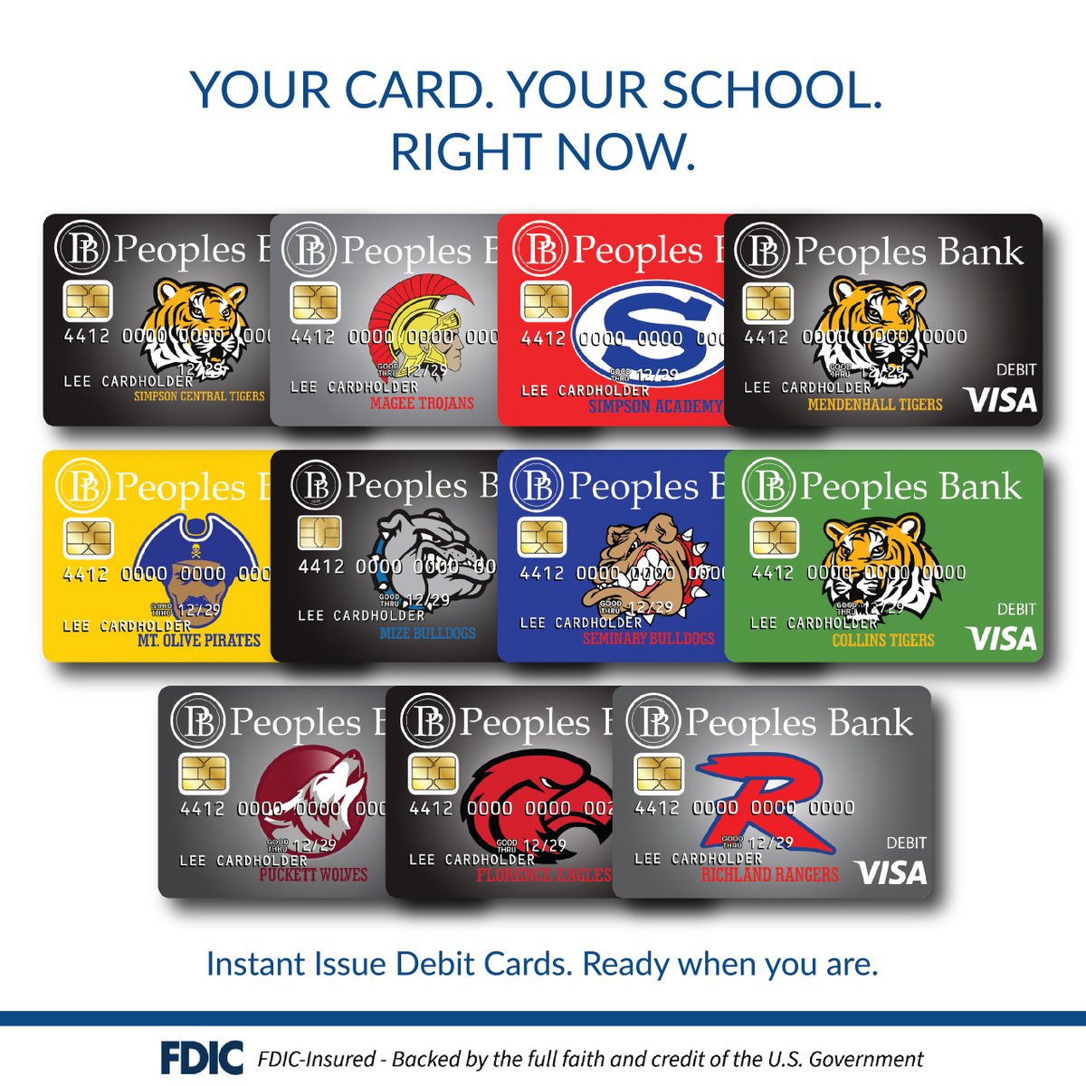 Support your school and take spirit on the go! 
Grab your mascot card today! 📣 
#SupportOurSchools #SchoolSpirit #PeoplesBank #MascotCard