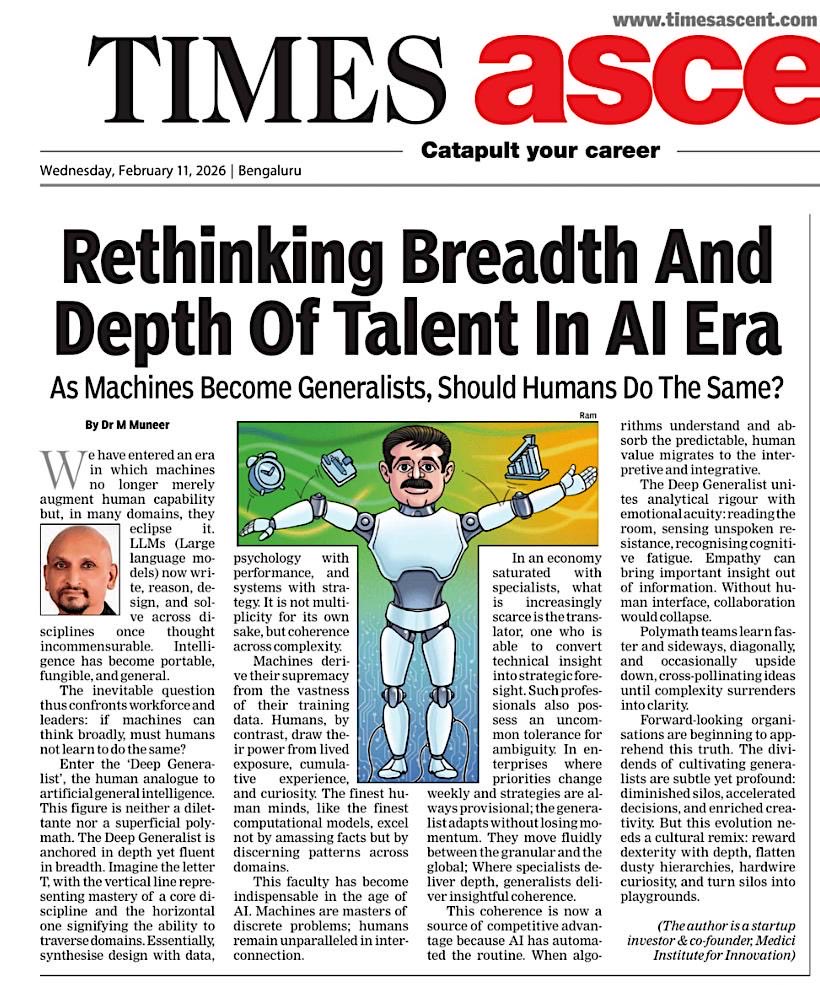 Muneermuh's tweet image. How leaders must rethink talent strategy in the AI era… My column in @timesofindia today…

#hrd #talent  #Strategy 

timesascent.com/articles/rethi…