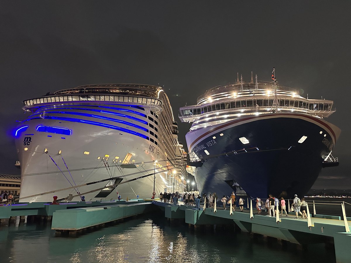 Sailing aboard MSC World America, on the left, enormously vast in scale. With more guests aboard than the entire population of my hometown in Indiana, it’s truly astonishing.

-Frederick Morsches