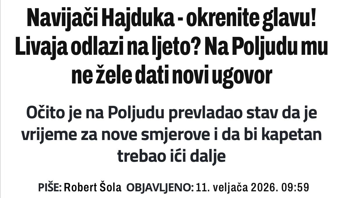 #HajdukAuthentic Navodi novinara Roberta Šole (SN) u potpunosti su neistiniti, kao i preneseni navodi Slobodne Dalmacije.

*HNK Hajduk po potrebi reagira samo na one dezinformacije i lažne vijesti za koje procijeni da je potrebno reagirati i koje nanose direktnu štetu klubu.