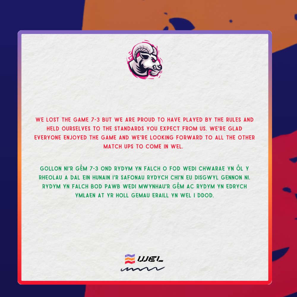 GoatsGG_'s tweet photo. A statement from GOATS Esports - Part 2.
While you’re here, check out this wicked track from Y Ddelwedd, filmed at @CeLLBlaenau
in Blaenau Ffestiniog. 🎶
https://t.co/YjDDsHqaeE
#CompetitiveIntegrity #Esports #Cymru #WEL #PlayAsOne https://t.co/rHWVP5R1ZI