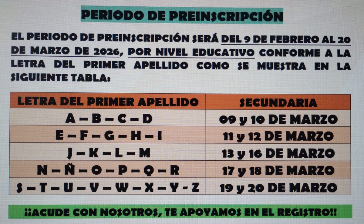 OFTV567RR's tweet photo. Ya iniciaron las Preinscripciones para el Ciclo Escolar 2026 - 2026. Para Secundarias te compartimos las fechas. Acude a nuestra Escuela y te apoyamos!! https://t.co/v370uUO6Yc