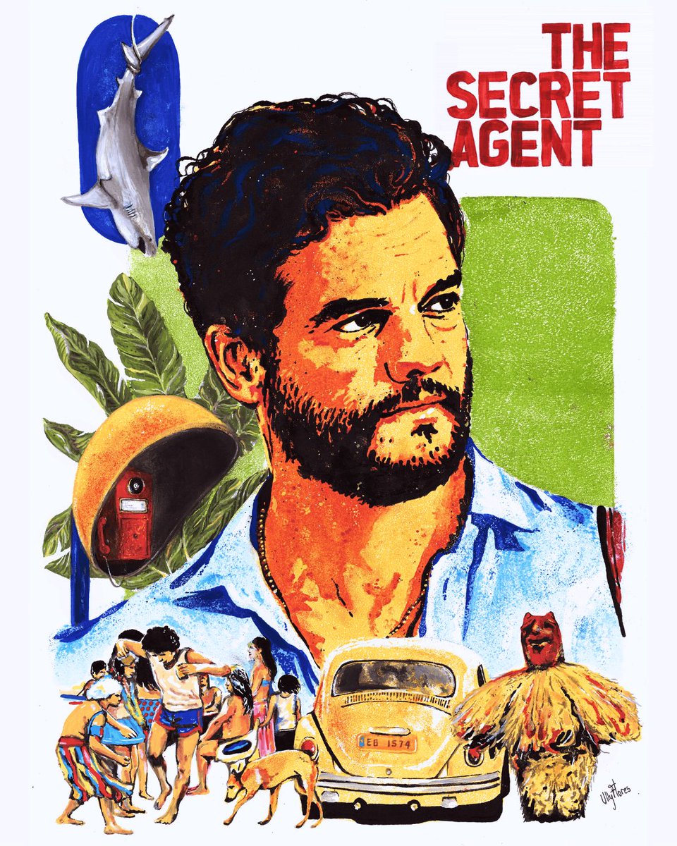 mubi's tweet photo. A hypnotic world of color, chaos, and secrets. Painted entirely by hand in acrylic, this piece by Brazilian artist Ully Flôres captures the vibrant energy of 1970s Carnival depicted in Kleber Mendonça Filho’s groundbreaking THE SECRET AGENT.

In cinemas February 20 in the UK & Ireland and February 26 in Latin America. A MUBI Release.