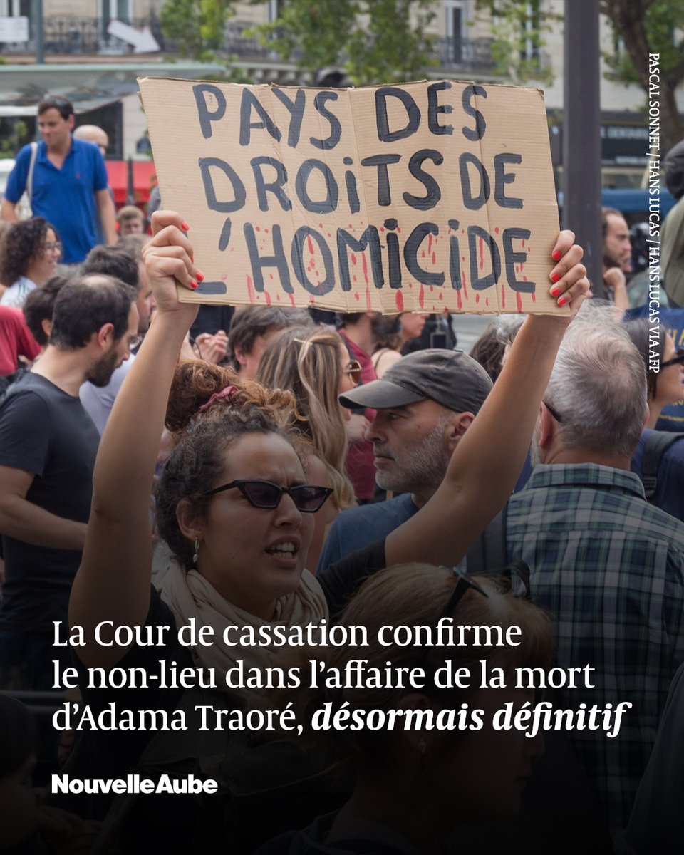 nouvelleaubefr's tweet image. La Cour de cassation a confirmé le non-lieu en faveur des gendarmes impliqués dans la mort d'Adama #Traoré survenue en 2016 à Persan, rendant cette décision définitive.