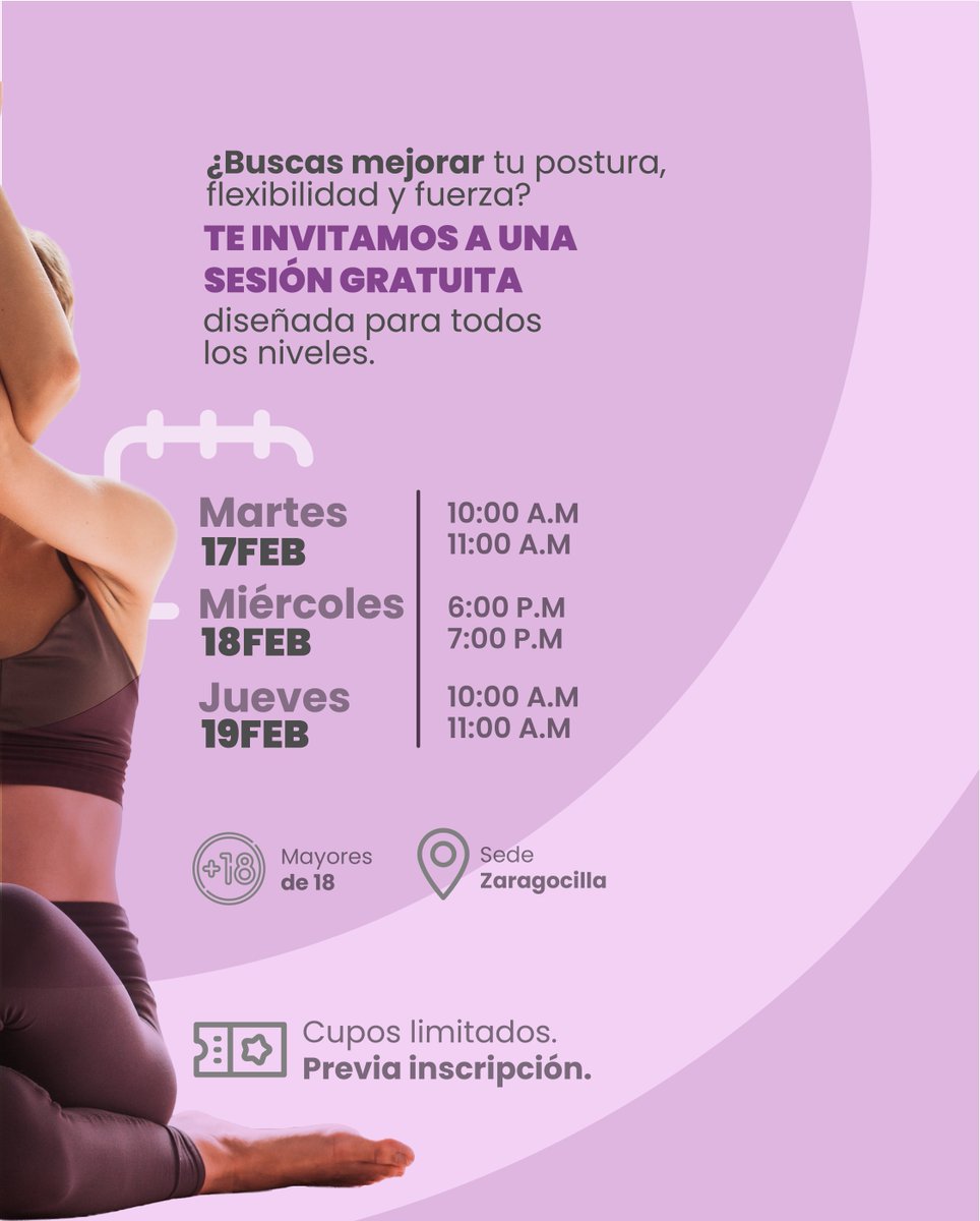 🧘‍♀️¡Vive la experiencia del Pilates con Comfenalco!
Te invitamos a una clase gratuita y abierta, pensada para que conozcas cómo funciona esta disciplina y sus beneficios para tu bienestar físico y mental.

📅 Fechas:
• 17 de febrero | 10:00 a.m. – 11:00 a.m.
• 18 de febrero |