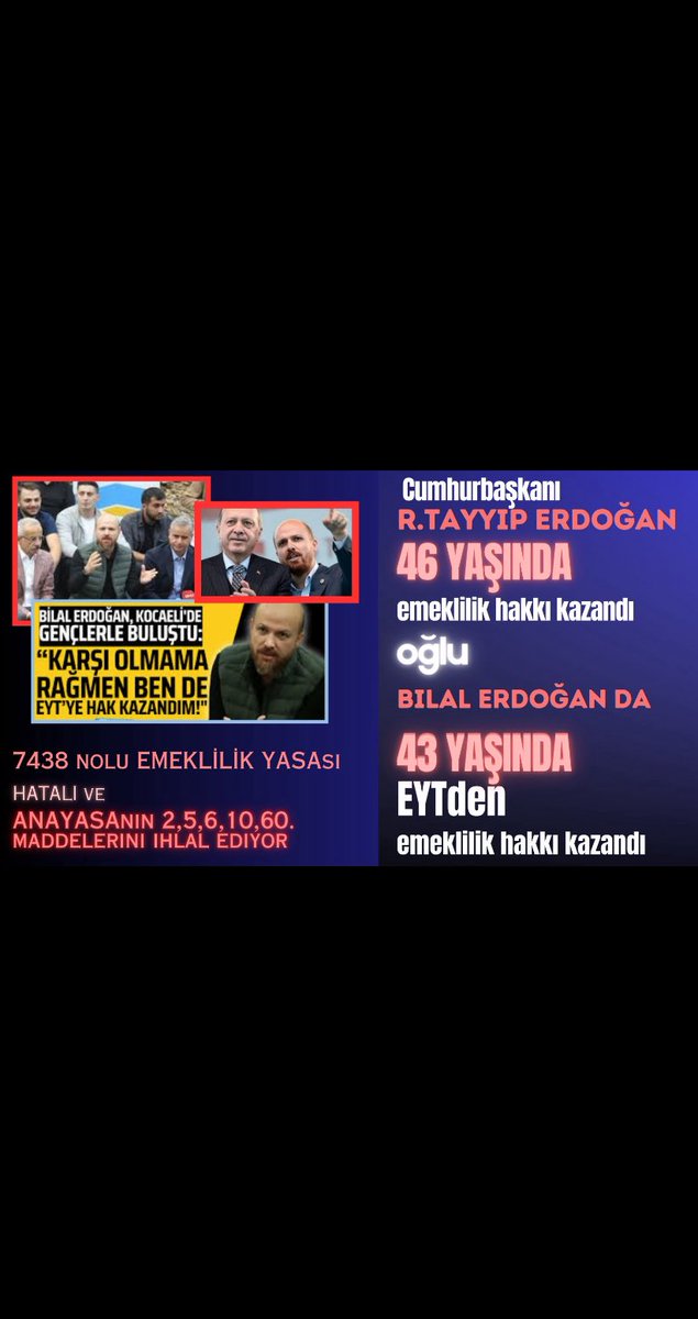 Emekçinin hakkı olan kademeli emekliliğe karşı olan başta <a href="/Akparti/">AK Parti</a>
olmak üzere tüm kesimlere duyurulur. 

Ya kademe ya seçim !! 

#KademeİçinYasa