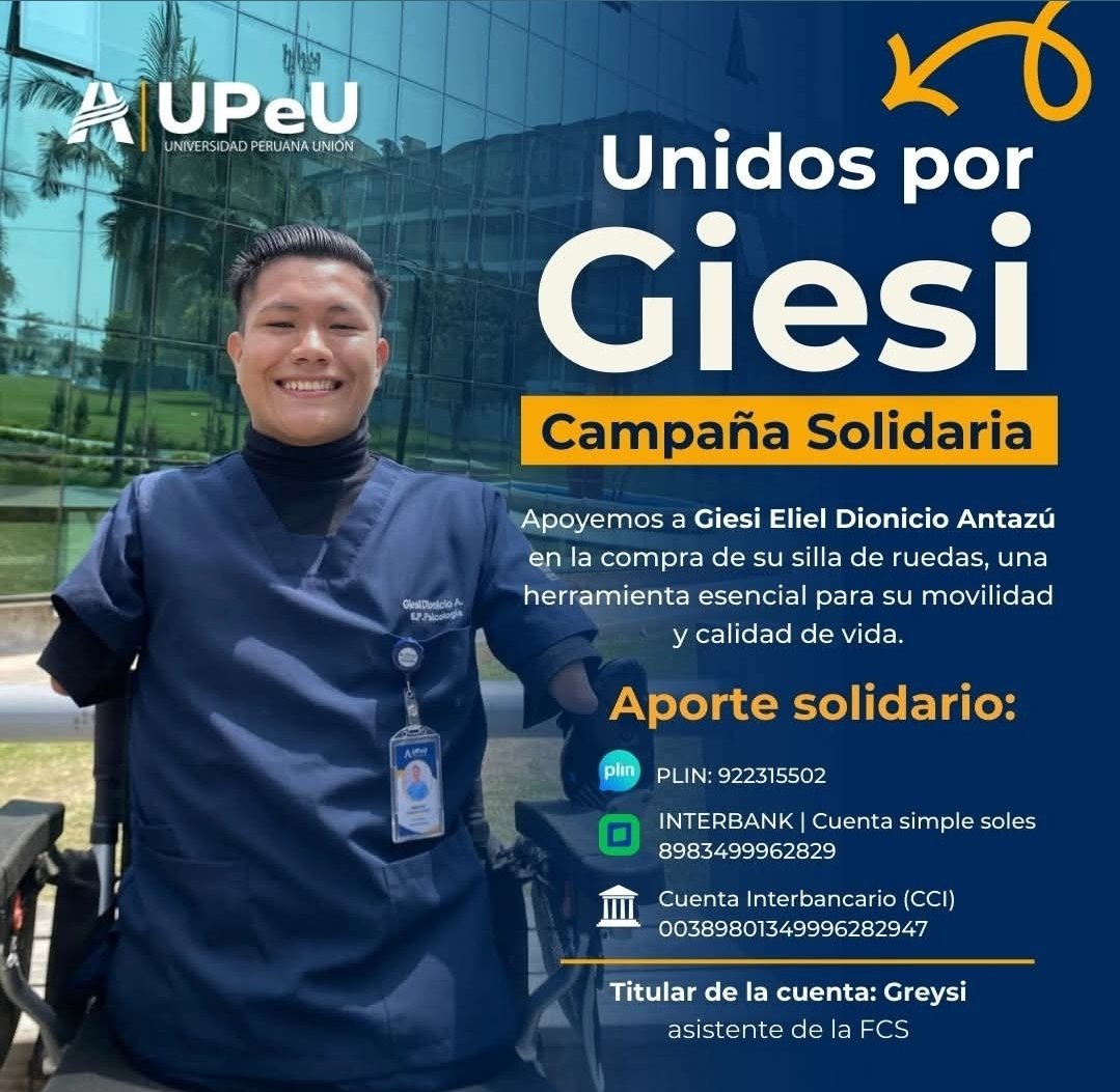 Necesitamos de su solidaridad con el estudiante de Psicología de la <a href="/UPeUOficial/">Universidad Peruana Unión</a> Giesi,nació sin manos,ni pies, pero sus ganas de superación lo llevó a estudiar y salir adelante, hoy necesita tu ayuda para comprar su silla eléctrica.<a href="/rlopezaliaga1/">Rafael López Aliaga</a>  <a href="/KeikoFujimori/">Keiko Fujimori</a> <a href="/luchogalarreta/">Lucho Galarreta</a>