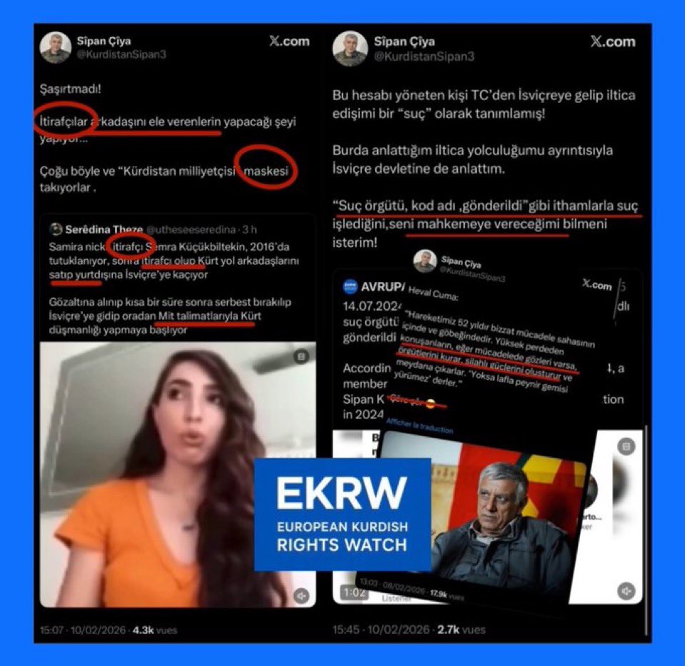 Avrupa’da PKK’nın medya organı olduğunu iddia edip Kürt kızlarını bu şekilde paylaşan, tehdit eden ve teşhir eden bu namussuzlara bakın hele!
Hadi bize saldırıyorsunuz; ancak gece gündüz 'Jiyan, Jiyan' deyip Kürt kızlarına dil uzatacak haddi nereden buluyorsunuz?
Avrupa’daki