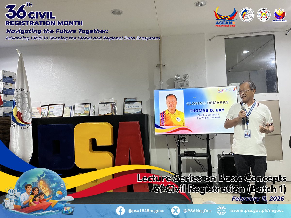 PSANegOcc's tweet photo. PSA Negros Occidental PSO conducted the first session of its Lecture Series on Basic Concepts of Civil Registration to clerks and staff from public and private hospitals, as well as lying-in facilities on February 11, 2026, in Bacolod City.

#36CRM #CivilRegistrationMonth https://t.co/CsLFghq3ze