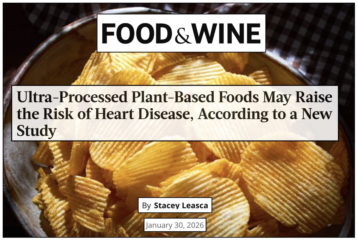 The use of "plant-based" in this headline, which ties ultra-processed foods to heart disease, is misleading. This study referenced in the article is a warning about processing, not plants. By singling out #plantbased foods, <a href="/foodandwine/">Food & Wine</a> is, perhaps inadvertently, feeding into