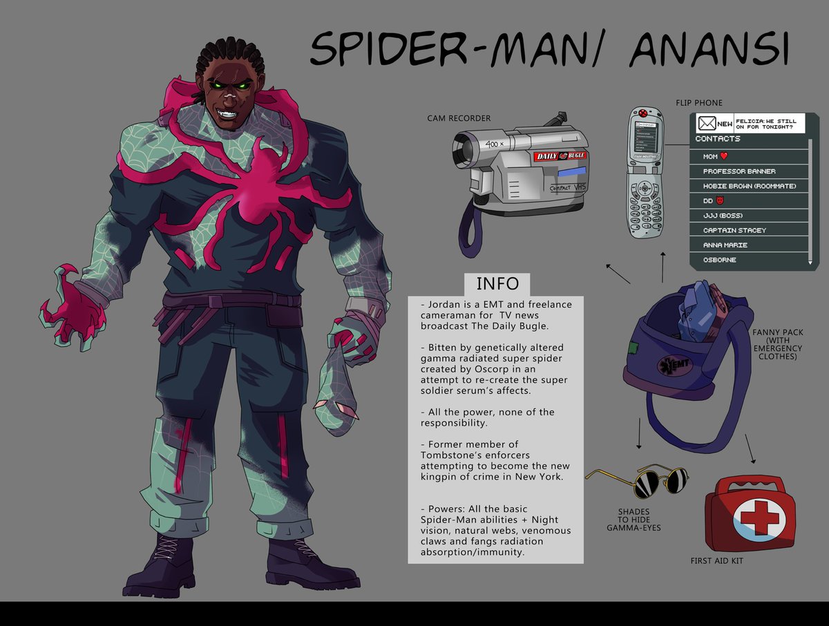 First off, I want to get an absolutely massive shout out to my boy <a href="/Freezelizard/">Mat- commissions OPEN</a> for making this amazing art of my oc

All the power none of the responsibility Jordan William Davis is the Spider-Man of Earth 3545 kingpin, of crime and leader of the sinister six criminal syndicate