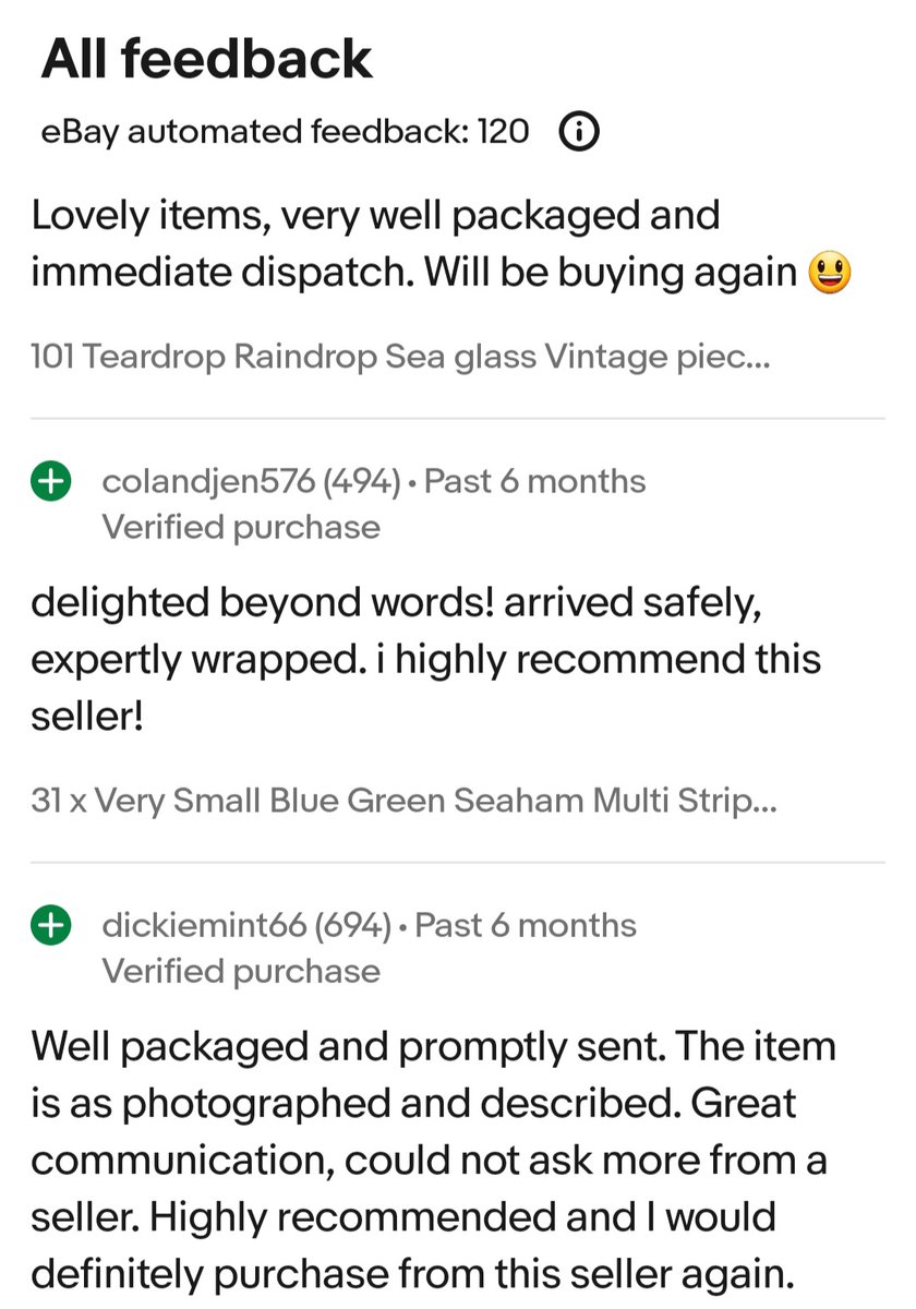 seaglasssteve's tweet image. 😍Lovely feedback from recent ebay sales
🌊Lots of #vintage #seaglass #seapottery listings
👀If looking for a special shape/colour-go here👇300 genuine listings
ebay.co.uk/usr/seaglassst… 
#seahamseaglass #SeaGlassJewellery #seaglassjewelry #genuineseaglass #Upcycle #craftbizparty