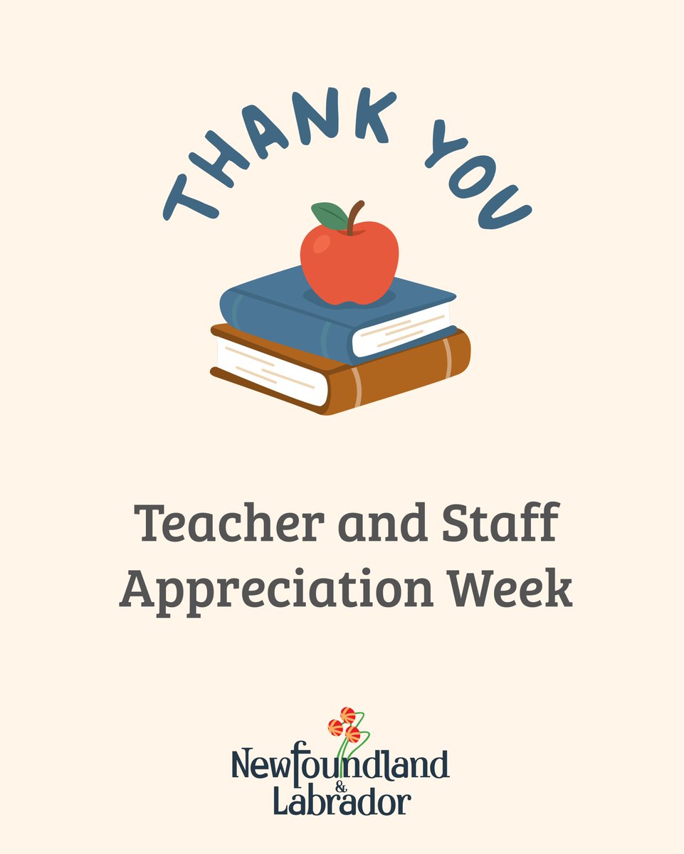 EDU_GovNL's tweet photo. Happy Teacher and Staff Appreciation Week!  Teachers and support staff provide invaluable support to our students, and we thank everyone for their contribution day in and out. #GovNL https://t.co/jvze2x9eI6 https://t.co/u2DZapLy1R