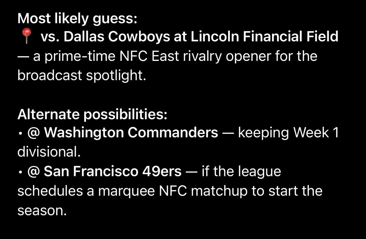 Asked ChatGPT who it thinks the Eagles will play in week 1 this season.