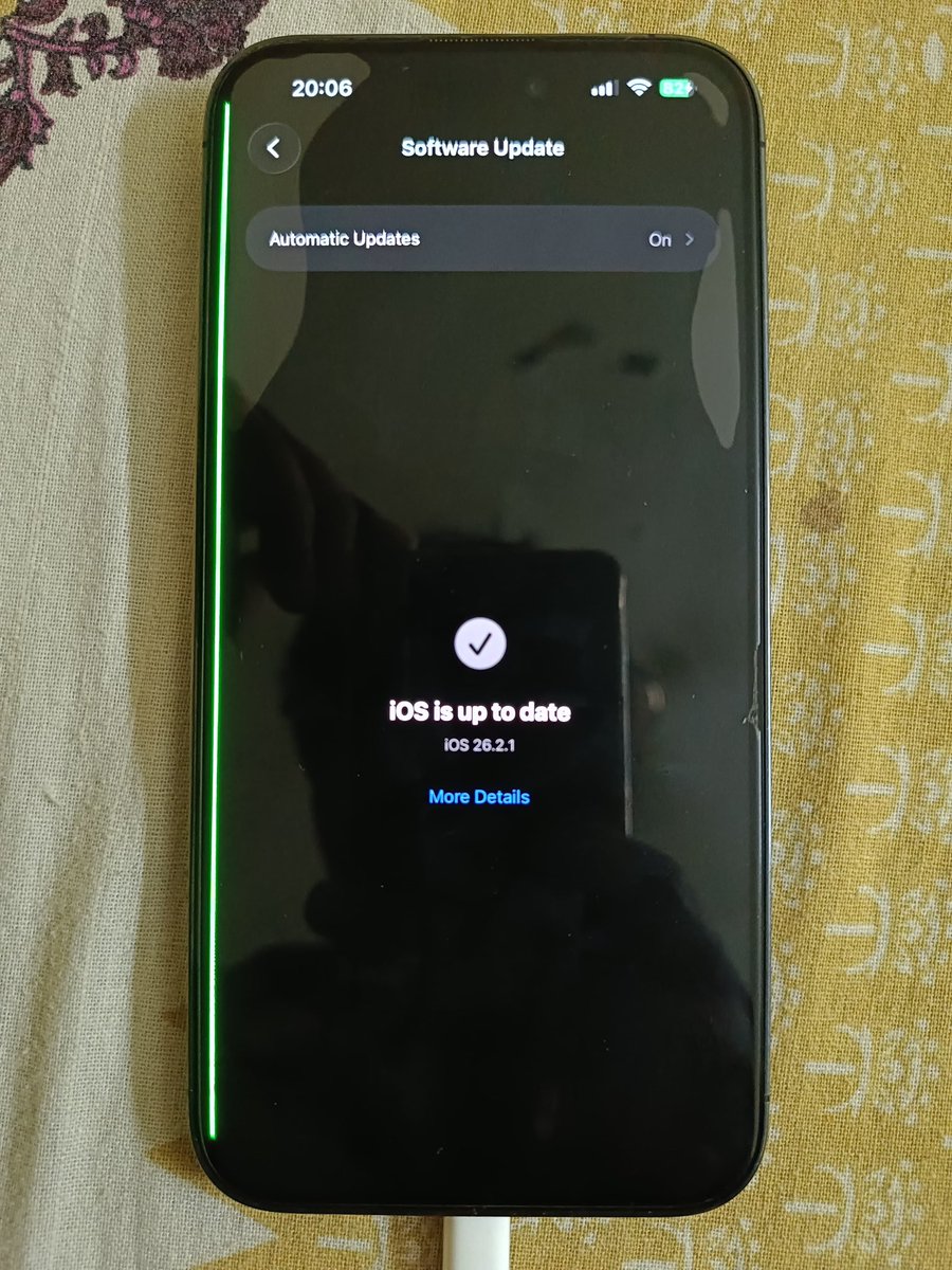 director_pavan's tweet image. Extremely disappointed with @Apple 
After updating my iPhone 14 Pro Max to iOS 26.2.1, a green line appeared on the screen without any physical damage. This issue started only after the update. Requesting immediate assistance and clarification.
#AppleSupport #iOS26 #iPhoneIssue