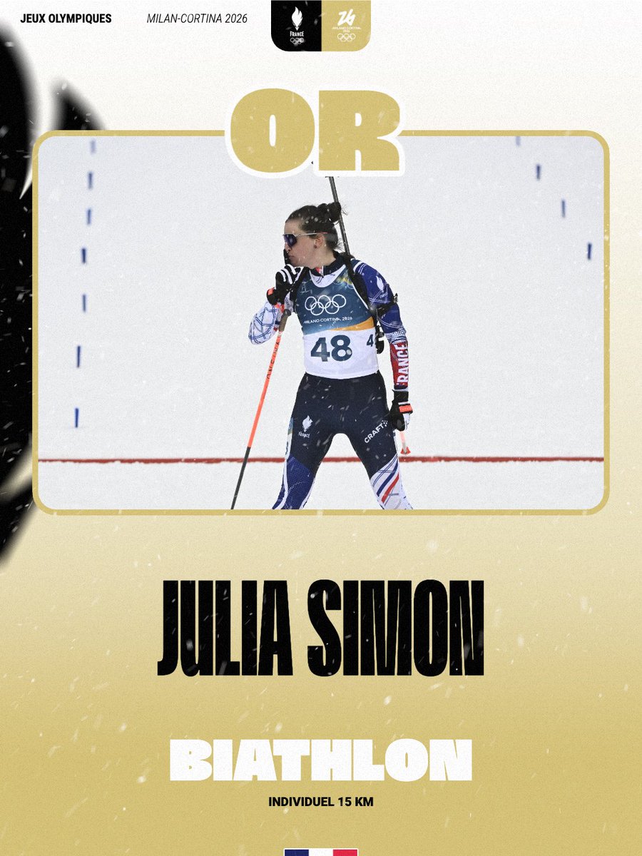 CHAMPIONNE OLYMPIQUE x2 🥇

Julia Simon s’impose sur l’individuel et décroche une nouvelle médaille d’or sur ces Jeux Olympiques de #MilanoCortina2026. 
Après le relais mixte, elle confirme en patronne 🔥

#AllezLesBleus #MilanoCortina2026