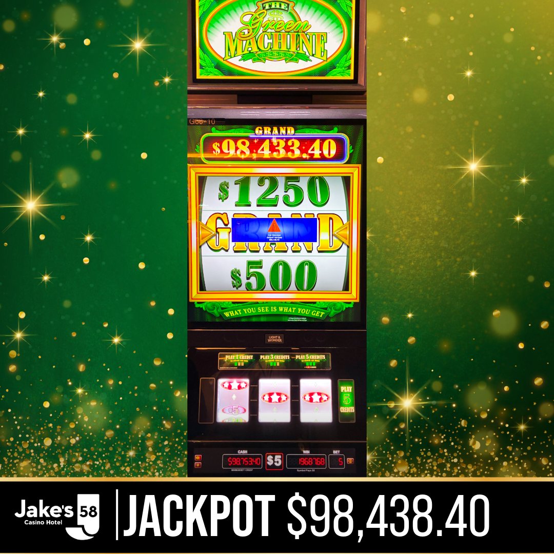 Jakes_58's tweet photo. GRAND JACKPOT ALERT! 🎰✨
On February 10, a Platinum Card Member from Oakdale won $98,438.40 on a $5 Green Machine with a $25 bet! 💸

#Jakes58 #Jackpot #Casino #LongIsland #GrandJackpot #Oakdale #PlatinumCard #GreenMachine #LightAndWonder https://t.co/VbR6gcgclZ