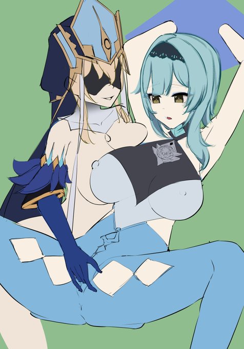 思ってる以上に氷蛍術師の服が難しいというので止まってるファデュイ堕ちラフ 