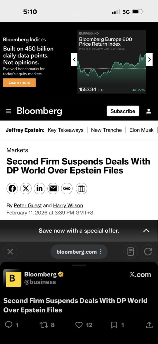 بعد الصندوق الكندي..
.
صندوق بريطانيا للاستثمار الدولي يوقف تعامله مع شركة موانئ دبي على خلفية مراسلات مثيرة بين الرئيس التنفيذي للشركة و جيفري إبستين.
.
- كل العالم يشوف فضايحهم الجنسية و فضايحهم في دعم الإرهاب والميليشيات في العالم .. إلا هم ما يشوفون.