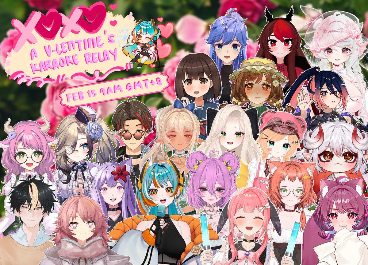 🌟XOXO: A V-LENTINE'S KARAOKE RELAY🌟

Heya! We're almost ready to serenade you this Sunday ~ I'm excited to share our wonderful singers for the event ⋆ ˚｡⋆୨୧˚

I'll make a proper socials thread soon so you can follow and give them lots of love! 🩷