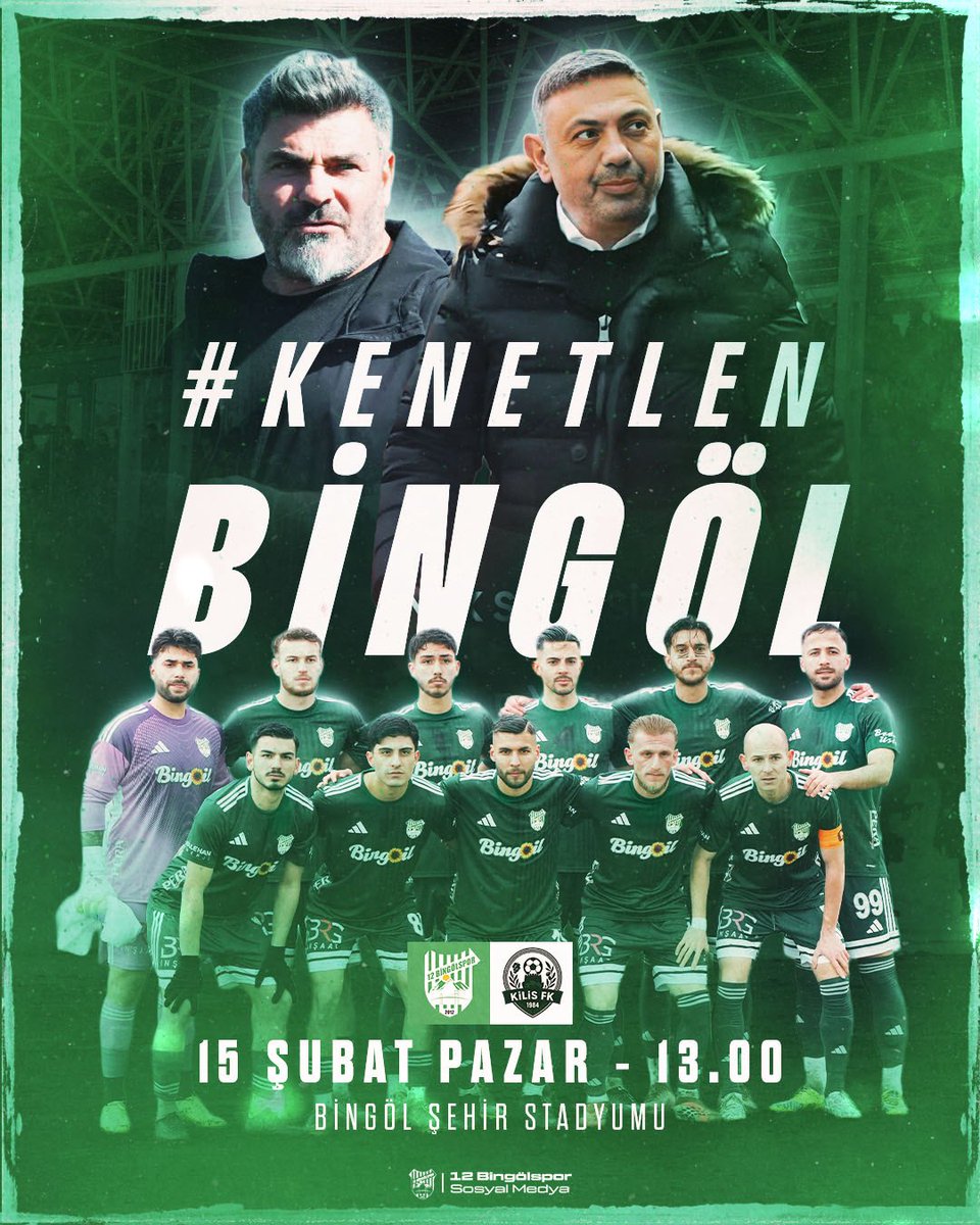 BingolsporFk's tweet photo. KENETLEN BİNGÖL! 💚🤍

Bu şehir sustuğunda sokaklar sessizliğe bürünür… Ama tribünler dolduğunda Bingöl’ün yüreği konuşur.

Bu forma için sevinen de biziz, üzülen de… Aynı armaya inanıp aynı renklerin arkasında duran da yine biziz. Şimdi yeniden yan yana durma zamanı.

Gel, yerini al. Çünkü bu şehir takımını hiçbir zaman yalnız bırakmaz.

🗓 15 Şubat Pazar
⏰ 13.00
🏟️ Bingöl Şehir Stadyumu