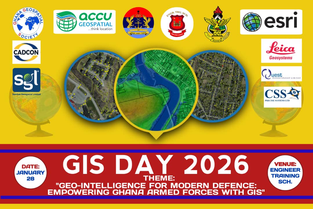 GhanaGeospatial's tweet photo. GIS Day 2026 | Engineering Training School- Ghana Armed Forces

 🔴 Video out now

 _Theme:_ 
Geo-Intelligence for Modern Defence:  Empowering Ghana Armed Forces with GIS. 

 Use link here: https://t.co/HuTjH1iSO4  

Thank you for your support and participation. https://t.co/ADgUIBFSVQ