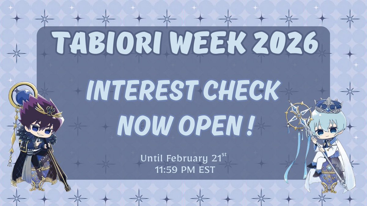 It's time! The interest check for #tabioriweek2026 is now open. 

This year, we will be holding a vote for the event dates. Please take a moment to fill out our short survey so that as many people will be able participate as possible! #krho #hokr #tabiori

forms.gle/cH5VrEMgpjBEDh…