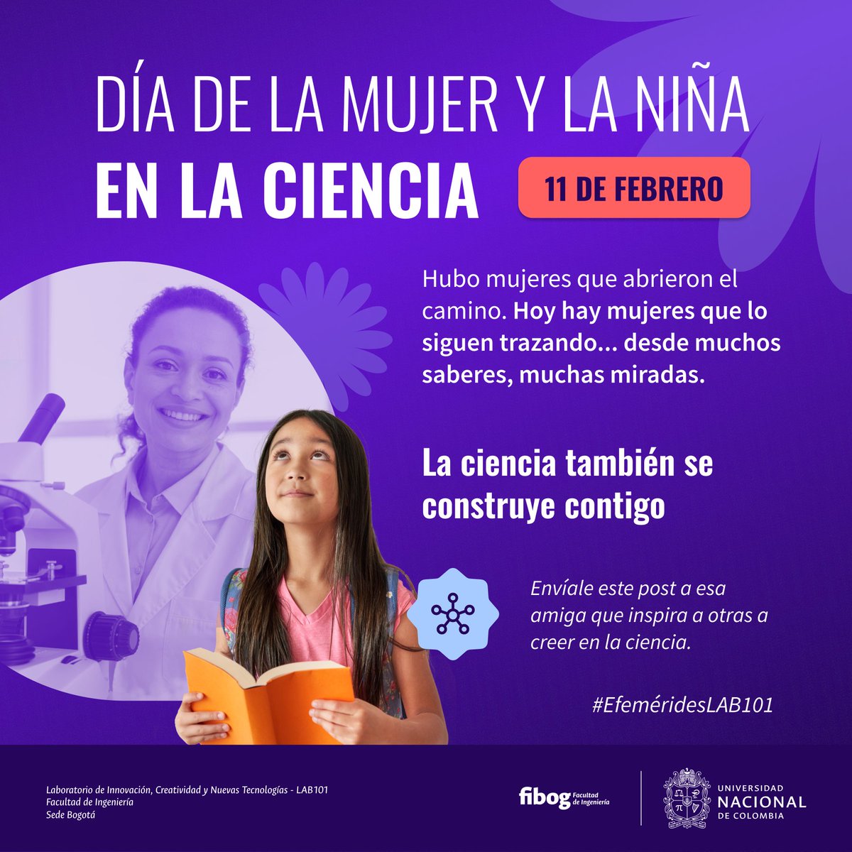 Lab101UNAL's tweet photo. 🧠La ciencia no es solo de laboratorio.
Se construye desde muchas disciplinas y miradas.

Desde LAB101 creemos en una ciencia diversa e interdisciplinar.
💜 Etiqueta a una mujer que aporte a la ciencia desde su área y dile por qué la admiras.
@fibogunal 

#MujerEnLaCiencia #NiñasEnLaCiencia #CienciaAbierta #Interdisciplinariedad #LAB101