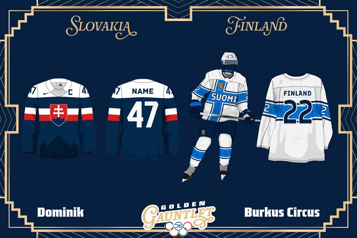 We’re one hour away from puck drop in Milan, and the jerseys are still under construction…

We open the Golden Gauntlet competition with two matchups redesigning Group B! First up, we have <a href="/Matt_BCStudios/">Burkus Circus Studios</a>’ Finland facing off against Dominik’s Slovakia!