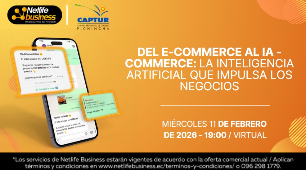 En turismo, quien responde más rápido… vende. ✈️💬
Mira cómo un agente IA puede:

🕐 Atender fuera de horario
🧳 Recomendar paquetes y upsell
💳 Cobrar dentro del chat
Webinar: Del E-Commerce al IA-Commerce
11 feb | 19h00 | Zoom
Regístrate 👉 ntlink.ec/Zub6nS