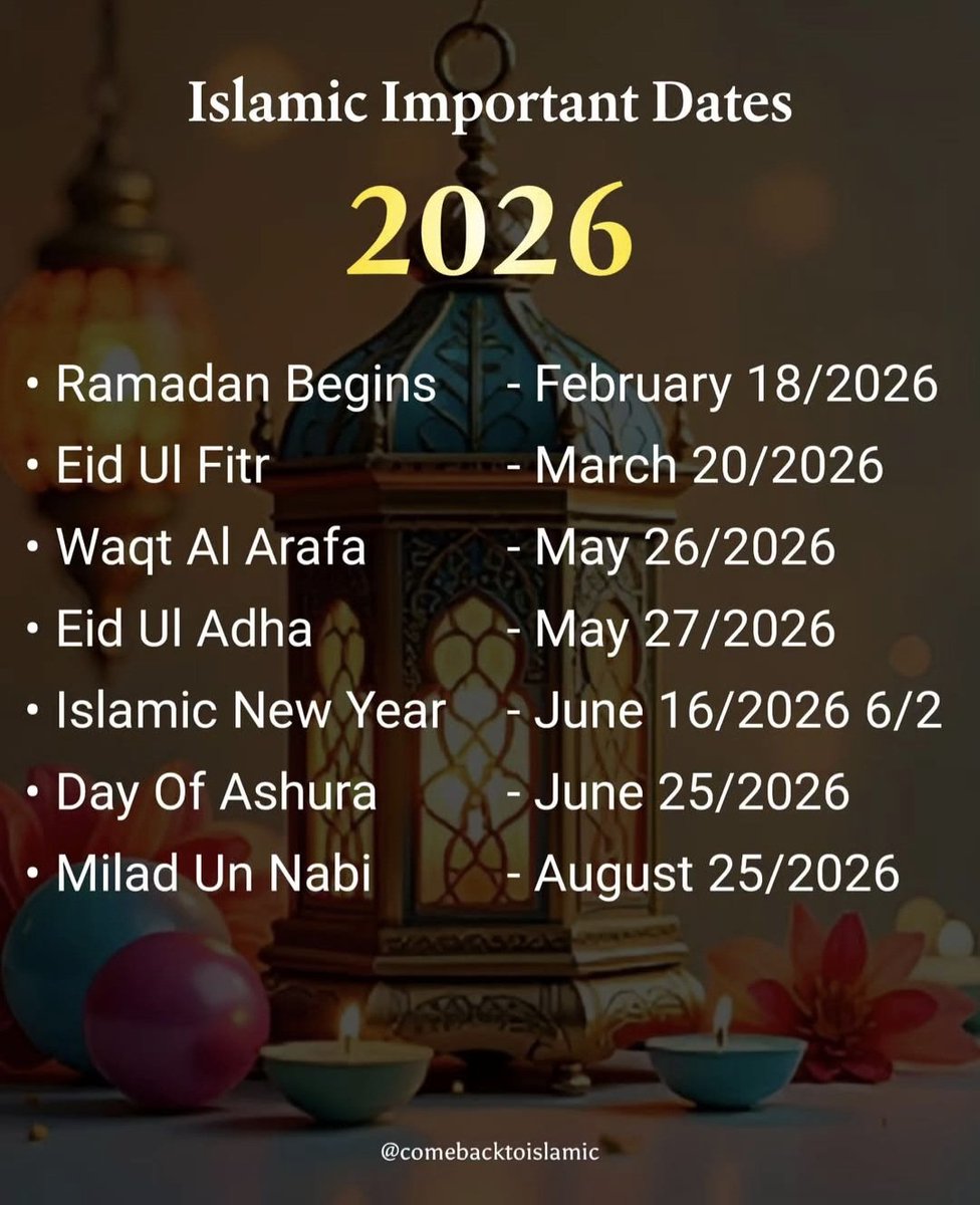 Islamic Important Dates
2026