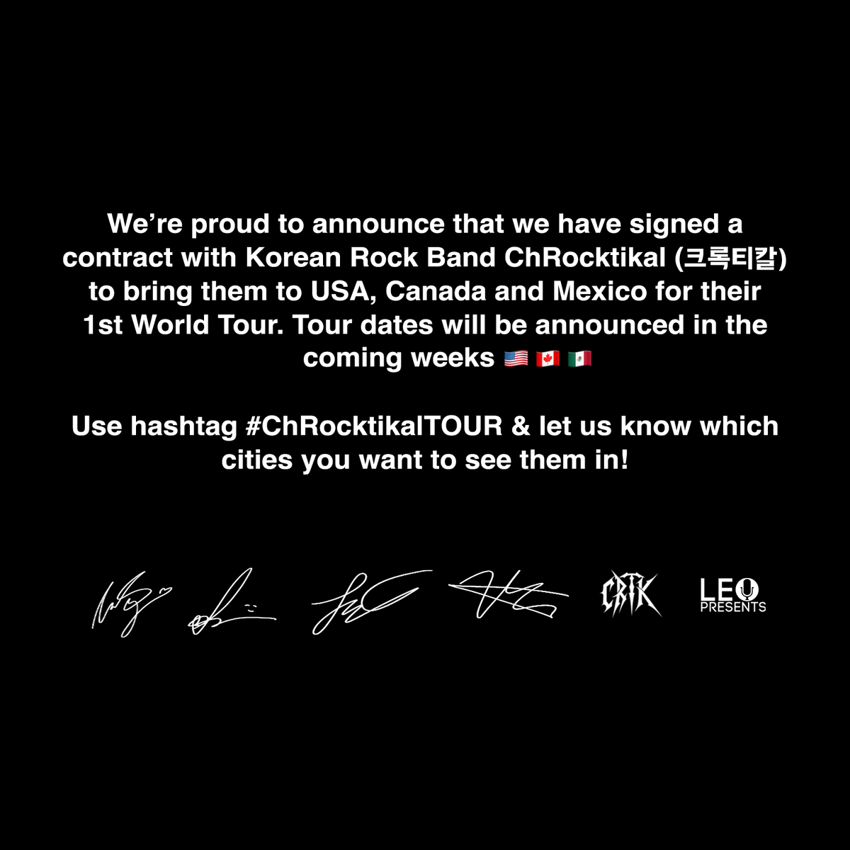 See you Spring 2026.

<a href="/CRTK_official/">ChRocktikal (크록티칼)</a> x Leo Presents

#ChRocktikal #CRTK #크록티칼 
#ChRocktikalTOUR