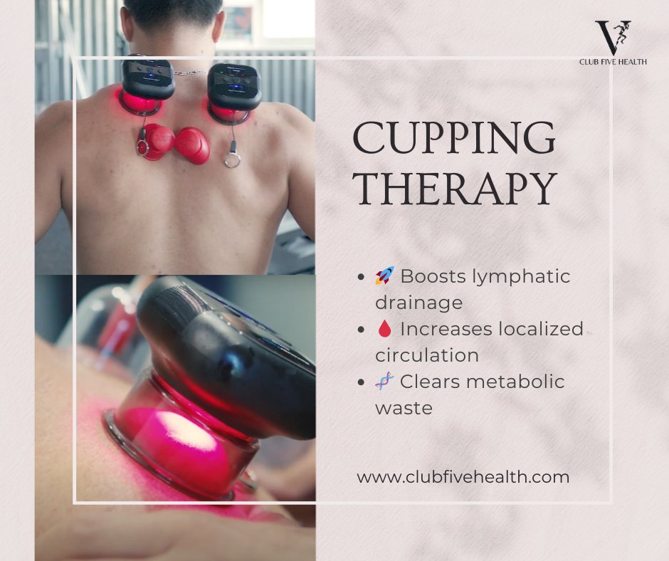 clubfivehealth's tweet photo. Massage = Compression. Cupping = Decompression.

By using suction to lift the fascia, we’re essentially "airing out" your muscle tissue. Better flow, faster healing, zero stagnation. 

Experience the power of negative pressure at #ClubFiveHealth.

#Cupping #Biohacking #Recovery https://t.co/QsHxaPzejG