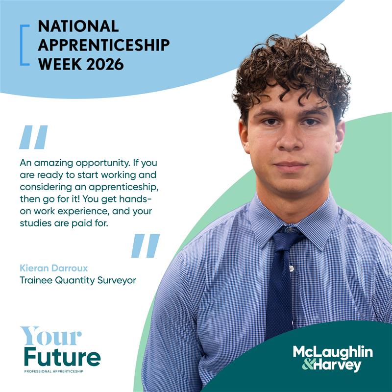 Official_McLH's tweet photo. It’s National Apprenticeship Week 2026! 

We’ve been speaking to our newest group of apprentices about why they chose to earn and learn. 

Kieran Darroux, our Trainee QS, has called it an amazing opportunity.

Proud to support construction talent👏

#ApprenticeWednesday #NAW2026 https://t.co/KuLKujwFRe
