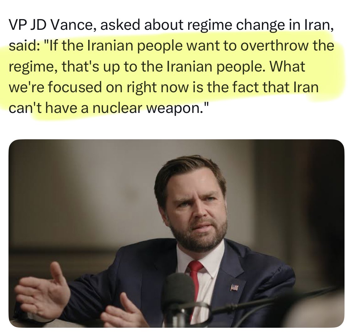 The regime is armed to the teeth. How on earth does ⁦<a href="/JDVance/">JD Vance</a>⁩ think unarmed Iranians can “overthrow” them without help????