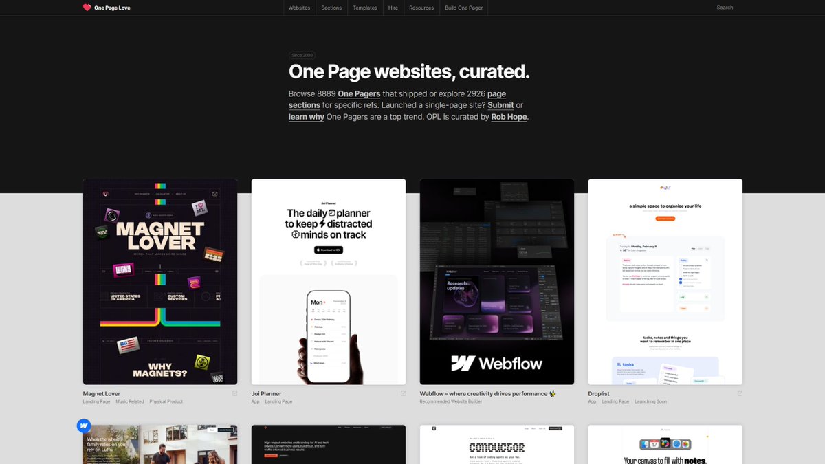 The ultimate list of web design inspiration:

1. Godly.website
2. Curated.design
3. Onepagelove.com
4. Siteinspire.com
5. Brutalistwebsites.com
6. Dark.design
7. Landing.love
8. Land-book.com
9.