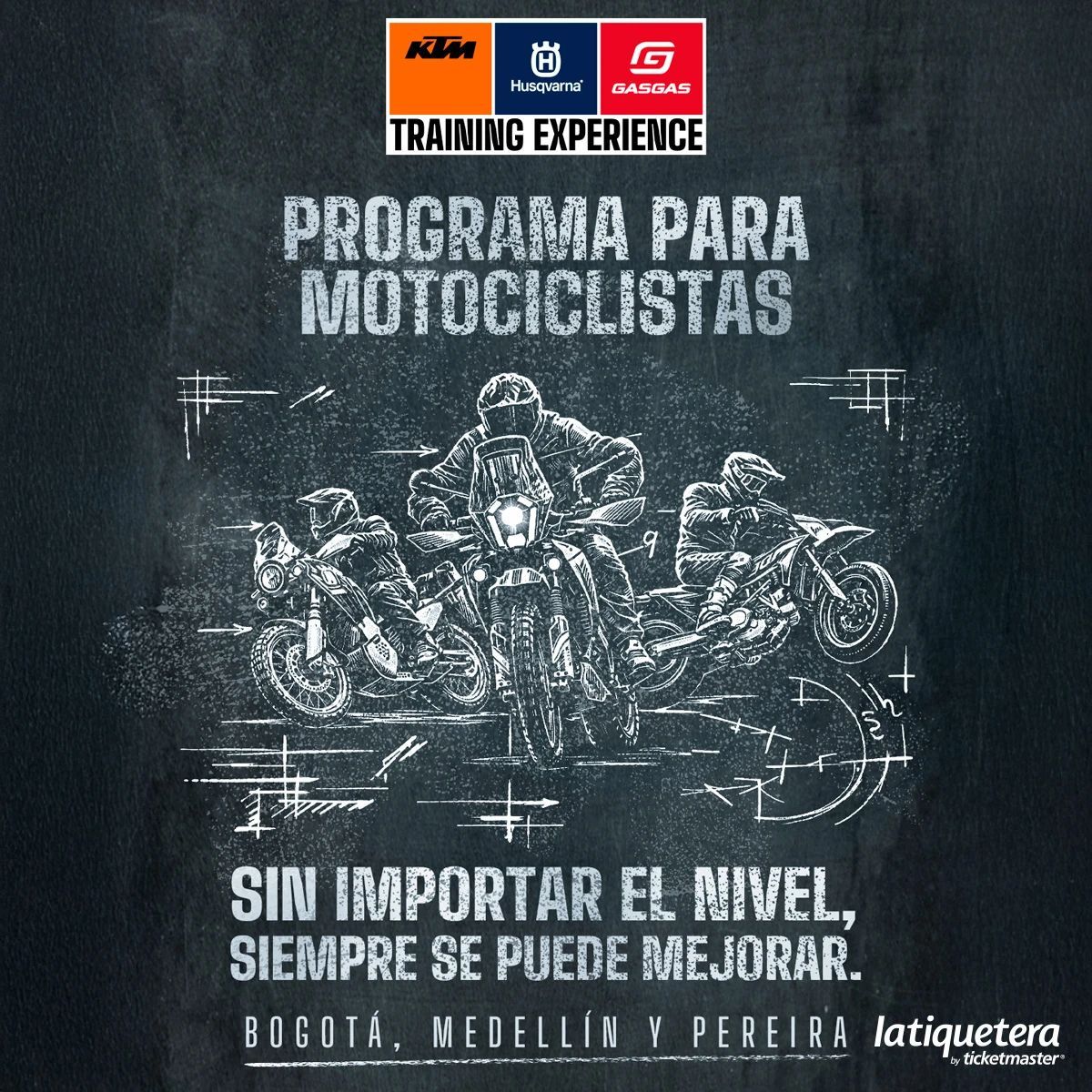 🏍🔥 KTM TRAINING EXPERIENCE
El programa oficial de formación para propietarios de KTM, Husqvarna y GasGas está de regreso.
Un entrenamiento teórico–práctico, para todos los niveles, diseñado para llevar tu manejo al siguiente nivel.
🎟️ Entradas en latiquetera.com